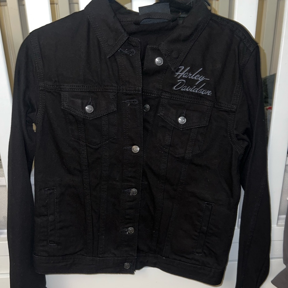 Harley-Davidson Women's Black Denim Button-Front Jacket